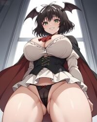 ai_generated bare_thighs black_hair byakuya_rinne cleavage eroero_waifus euphoria euphoria_(clockup) gigantic_breasts green_eyes halloween huge_breasts huge_thighs light-skinned_female light_skin massive_breasts panties pussy_visible_through_panties short_hair solo_female squatting sweat sweatdrop thick_body thick_female thick_thighs thighs vampire_girl voluptuous voluptuous_female