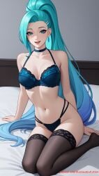 ai_generated beach blue_eyes blue_hair blue_hair_female female girl gloriousevolution34 k/da_all_out_seraphine k/da_all_out_series k/da_series league_of_legends league_of_legends:_wild_rift lingerie riot_games seraphine_(league_of_legends) solo solo_female solo_focus video_games