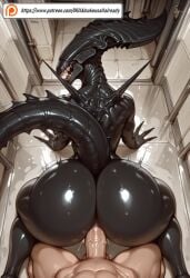 ai_generated alien_(franchise) ass doggy_style femomorph from_behind partial_male vaginal_penetration willainukeusallalready xenomorph xenomorph_queen