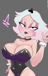 big_breasts bunnysuit emberlynn_pinkle helluva_boss white_hair