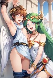 age_difference ai_assisted ai_couture ai_generated angel angel_wings cfnm dominant_female female_domination femdom forced_exposure humiliated humiliation kid_icarus kid_icarus_uprising nintendo older_woman_and_younger_boy palutena pantsed pit_(kid_icarus) small_penis tied_up