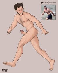 ass balls body_hair boner erection james_howlett male male_only marvel marvel_comics nude nuttkraken penis reference_image solo solo_male wolverine_(x-men) x-men