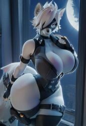 ai_generated anthro big_breasts butler_uniform civitai cleavage devilnightx99382 eyepatch female female_focus female_only furry furry_female furry_only hooves-art_style hoyoverse huge_breasts mtf_crossgender rule_63 thick_thighs thight_clothing von_lycaon were werecanine white_body white_fur white_hair wide_hips zenless_zone_zero