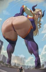 1female 1girls ass ass_focus big_ass big_butt boku_no_hero_academia giant_ass giant_breasts heel_boots heels hero hero_outfit_(mha) mount_lady my_hero_academia shexyo thick_thighs thighhighs thighs thong