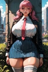 ai_generated big_breasts female girl half-closed_eyes horny juno_dreams_ai pink_hair school_uniform textme thick_thighs twintails