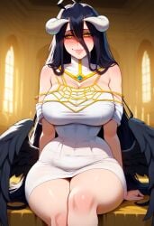 1girls ai_generated albedo_(overlord) big_breasts black_hair blush breasts female female_focus female_only horns huge_breasts large_breasts looking_at_viewer looking_pleasured overlord_(maruyama) succubus wings yellow_eyes