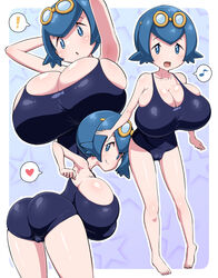 1girls alternate_breast_size ass backpussy bent_over big_breasts blue_eyes blue_hair breast_expansion breasts breasts_bigger_than_head cameltoe cleavage clothed clothed_female exclamation_point female female_only game_freak heart huge_breasts human lana_(pokemon) mob_face multiple_angles nintendo non-nude one-piece_swimsuit overflowing_breasts pokemon pokemon_sm short_hair shortstack solo solo_female swimsuit top_heavy torathi