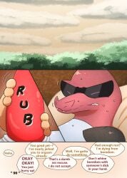 comic darrow0 duo english_text forest generation_2_pokemon generation_5_pokemon genitals hi_res krookodile male male/male mo_(darrow) nintendo penile penis plant pokemon pokemon_(species) quilava speech_bubble text tree yuel