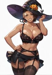 ai_generated ass azucena_milagros_ortiz_castillo bandai_namco big_ass big_breasts black_lingerie bra breasts brown_hair dark-skinned_female dark_skin earrings erect_nipples flower_in_hair green_eyes halloween huge_breasts latina lingerie medium_hair namco peruvian peruvian_female pose seductive standing tekken tekken_8 thick_thighs underwear video_game_character voluptuous voluptuous_female wide_hips