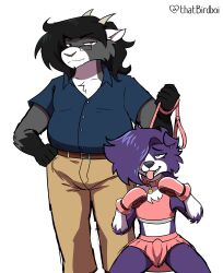 2022 absurd_res anthro black_body black_fur black_hair bondage border_collie bottomwear bulge canid canine canis clothed clothed_male clothing collar collar_tag collared_shirt collie crop_top digital_drawing_(artwork) digital_media_(artwork) dog_(somesacredbird) domestic_dog dominant dominant_male duo english_description erection erection_under_skirt eyewear fur glasses gloves gloves_(marking) green_eyes grey_body grey_fur hair handwear herding_dog hi_res horn khaki_pants kneeling kneeling_on_ground leash leash_pull leashed_collar leashed_male looking_at_viewer looking_pleasured male male/male mammal markings nonbinary_(lore) pastoral_dog paw_gloves petplay puppyplay purple_body purple_fur rectangular_glasses red_eyes roleplay sheepdog shirt simple_background skirt standing submissive submissive_male thatbirdboi tongue tongue_out topwear wearing_glasses white_background white_body white_fur