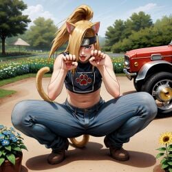 ai_generated big_butt butt_focus deidara farm farmer femboy femboy_focus flowers jeans looking_at_viewer naruto naruto_shippuden posing solo solo_focus text thick_thighs yaoi