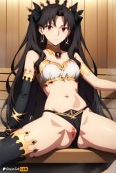 1girls ai_generated armlet artist_name asymmetrical_legwear asymmetrical_sleeves bare_shoulders bikini black_hair black_panties black_sleeves black_thighhighs breasts bridal_gauntlets cleavage clitoris closed_mouth clothing_aside crown detached_collar detached_sleeves earrings fate/grand_order fate_(series) hair_ribbon hi_res hoop_earrings ishtar_(fate) ishtar_(fate)_(all) ishtar_(fate/grand_order) jewelry long_hair looking_at_viewer medium_breasts mismatched_bikini navel neck_ring panties panties_aside parted_bangs pussy red_eyes ribbon rule34lab single_detached_sleeve single_elbow_glove single_thighhigh sitting solo spread_legs stomach strapless swimsuit thighhighs thighs tiara two_side_up uncensored underwear uneven_legwear uneven_sleeves wooden_wall