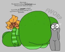 abs anon anthro ass big_breasts butt_digging electronic_arts flora_fauna freckles giantess larger_female mishkanarium oc plant plantie plants_vs_zombies popcap_games primal_sunflower_(pvz) sunflower_(pvz) susie_(lewdledoodle) tagme video_game_character