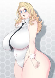 1girls ass belly big_breasts blonde_hair blue_eyes breasts butcherboy curvy female glasses highres huge_ass huge_breasts large_breasts looking_at_viewer mature mature_female milf original original_character plump thick thick_ass thick_thighs venus_body wide_hips