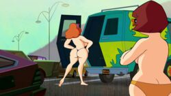 ass big_ass big_breasts casual clothing daphne_blake daphne_blake_(mystery_incorporated) edit fat_ass female hanna-barbera human large_ass lipstick mystery_machine pale_skin plump plump_lips public red_hair scooby-doo scooby-doo!_mystery_incorporated screenshot_edit silverfox12 swimwear thong topless velma_dinkley velma_dinkley_(mystery_incorporated)