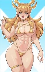 1girls abs athletic athletic_female bikini blonde_hair female female_focus female_only gold_bikini golden_bikini golden_week greenmarine long_hair magik_(illyana_rasputin) magik_(marvel_rivals) marvel marvel_comics marvel_rivals x-men