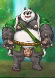 1boy 2021 anthro balls belly black_body black_nose dreamworks flaccid foreskin genitals giant_panda glans hi_res humanoid_genitalia humanoid_hands humanoid_penis kung_fu_panda li_shan_(kung_fu_panda) male mammal markwulfgar moobs navel nipples overweight overweight_male partially_retracted_foreskin penis solo uncut ursid white_body