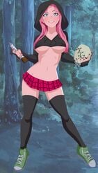 boobs cleavage clothed dbd dead_by_daylight half_dressed hoodie microskirt pink_hair skirt sneakers standing susie_(dead_by_daylight) the_legion thighhighs underboob