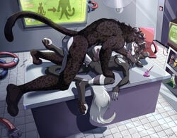 2021 4_toes 5_fingers anthro anthro_on_anthro anthro_penetrated anthro_penetrating anthro_penetrating_anthro detailed_background digital_media_(artwork) feet felid fight_(artist) fingers konigpanther leopard male male/male male_penetrated male_penetrating male_penetrating_male mammal open_mouth pantherine penetration teeth toes tongue