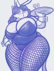 3:4 absurd_res anthro beverage big_breasts black_hair bow_tie breasts bunny_costume catti_(deltarune) chubby_anthro chubby_female clothed clothing costume cufflings deltarune digital_media_(artwork) domestic_cat emotionless fake_ears fake_rabbit_ears felid feline felis female fishnet fishnet_legwear fur hair hi_res legwear leotard mammal monochrome overweight overweight_anthro overweight_female platter playboy_bunny simple_background solo strapless_leotard sweater_pups thick_thighs tights video_games white_body white_fur wide_hips