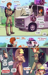 1boy 2girls blonde_hair blush brown_hair comic dialogue dipper_pines disney disney_channel disney_xd elbow_pads english_text female fred_perry ghostbusters gravity_falls jokes knee_pads leaking_pussy mabel_pines male multiple_girls naked_coat pacifica_northwest panty_&_stocking_with_garterbelt pke_meter proton_pack pussy_juice shocked_expression speech_bubble straight_hair trenchcoat