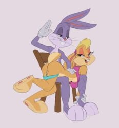 1boy 1girls anthro ass bent_over bondage breasts buckteeth bugs_bunny chair clothed clothing duo female furniture genitals happy happy_sex lagomorph leporid lola_bunny looney_tunes male male/female mammal nipples nude pants_down partially_clothed pussy rabbit saran-rape sex simple_background smile spanking teeth the_looney_tunes_show warner_brothers