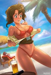 1girls beach black_hair breasts dark-skinned_female dark_skin female gunsmith_cats human koshiosaur rally_vincent short_hair swimsuit tan_skin undressing