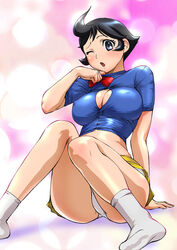 1girls black_hair breasts female large_breasts marvelous_melmo melmo osamu_tezuka_works shirt short_hair sitting socks solo