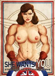 abs agent_carter biceps breasts captain_america_(series) captain_carter disney+ gloves marvel marvel_cinematic_universe mewlingquimm muscle_worship muscles nipples pecs peggy_carter poster pubic_hair_peek what_if...?