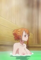 1girls areola bathhouse bathing edit female female_only naked nami nipples nude_edit nude_filter one_piece pink_nipples s10collage third-party_edit wano_country wet