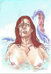 areolae bath bathing big_breasts breasts busty dynamite_comics female female_focus female_only green_eyes imminent_rape imminent_sex jonatas large_breasts lipstick long_hair monster nipples nude nude_female nudity partially_submerged red_hair red_sonja red_sonja_(comics) swimming tagme tanline tentacle tentacle_sex watermark wet