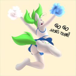 1:1 absurd_res anthro balls booponies border bottomwear cheerleader clothed clothing fur genitals green_border green_hair hair hasbro hi_res male my_little_pony panties skirt solo trivial_pursuit underwear white_body white_fur