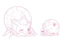 3:2 arachnid arthropod arthropod_abdomen arthropod_abdomen_genitalia blush cotora female feral front_view genitals guide_lines kumo_desu_ga_nani_ka? kumoko looking_at_viewer looking_back lying monochrome multi_eye multi_leg multi_limb multiple_poses on_front one_eye_closed open_mouth pink_and_white pose presenting presenting_pussy pussy rear_view simple_background solo spider spinnerets spread_pussy spreading taratect white_background wink