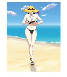 absorption beach big_breasts bikini black_lipstick breast_vore breasts cleavage_vore lipstick open_toe_shoes sandals shibekutaato_(artist) soft_vore thick_thighs voka_vorewitch vore witch