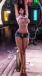 1girls 3d arms_behind_head big_breasts blender breasts brown_hair busty clothes_lift feet female final_fantasy final_fantasy_vii final_fantasy_vii_remake jul3dnsfw large_breasts makeup naked navel nipples pose posing red_eyes sensual sexy_armpits smile solo solo_female square_enix tank_top tank_top_lift tifa_lockhart