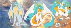 amethystdust anthro ass blue_eyes blue_tongue blush breasts crystals cyan_hair dragon dragoness emblem female green_skin horn horns looking_back male male/female necklace orange_eyes scales teasing white_skin wings