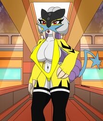 anthro big_breasts breasts clothing female female_focus female_only fur furry furry_breasts game_freak humanoid legendary_pokémon looking_at_viewer nintendo pokémon_(species) pokemon presenting raikou samrunner school schoolgirl small_waist student thick_thighs thighhighs thighs video_games waist