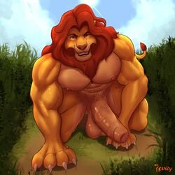 1:1 1male 2021 abs all_fours anthro anthrofied balls ballsack barazoku big_balls big_muscles big_penis body_fur claws cloud day disney erection felid foreskin genitals grass hi_res humanoid_genitalia humanoid_penis intact leonine leonine_tail lion long_hair_male looking_at_viewer male male_nipples male_only male_pubic_hair mammal mane masculine mature_male mr._frenzy mufasa muscular muscular_anthro muscular_male nipples nude nude_male outside pantherine partially_retracted_foreskin pecs penis plant pubes scrotum sky smile smooth_fur solo testicles the_lion_king uncut