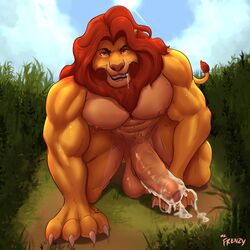 1:1 2021 abs all_fours anthro anthrofied balls barazoku big_balls big_muscles big_penis bodily_fluids claws cloud cum day disney drooling erection felid foreskin genital_fluids genitals grass hi_res humanoid_genitalia humanoid_penis lion looking_at_viewer male male_only mammal mane mr._frenzy mufasa muscular muscular_anthro muscular_male nipples nude outside pantherine pecs penis plant saliva sky smile solo the_lion_king uncut