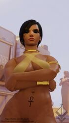 1girls 3d african african_female animated ankha_ride_(minus8) blizzard_entertainment brown_skin dancer dancing dark-skinned_female duskyart egyptian female female_focus female_only meme overwatch petite pharah short_hair solo_female sound tagme thank_you video