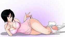 1girls big_breasts black_hair bleach bottomless breasts dress eye_contact female kuchiki_rukia looking_at_viewer panties panties_around_leg pussy sonson-sensei thick_thighs thighs