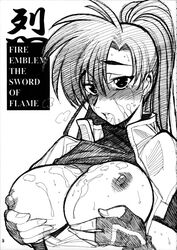 cum cum_on_breasts cum_on_face doujin doujinshi exposed_breasts fire_emblem fire_emblem:_the_blazing_blade grabbing_own_breast guy-ya lyn_(fire_emblem) lyndis_(fire_emblem) page_3 yamada_shuutarou