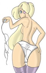 anthro back_view bird clothed clothing don_bluth female female_only goldie goldie_pheasant holding_clothing rock-a-doodle solo tagme topless underwear