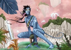 1girl 1girls alien alien_girl alien_only avatar black_hair blue_skin breasts breeze clothed female loincloth na'vi wind_in_hair