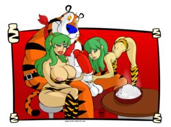 1boy 2010 2girls anthro breasts crossover dimsumboy22 female green_hair horns huge_breasts huge_cock humanoid interspecies large_breasts long_hair lum male mascot nipples oni pale-skinned_female pale_skin penis princess straight tiger tiger_print tony_the_tiger turk128 urusei_yatsura weird_crossover