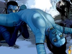 1boy 1boy1girl 1girls alien alien_girl alien_only avatar black_hair blue_skin famous_comics jake_sully na'vi neytiri