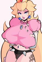 1girls 2021 aidancore big_breasts blonde_hair blue_eyes breasts huge_breasts mario_(series) nintendo nipple_bulge princess princess_peach solo solo_female tagme thick_thighs torn_clothes