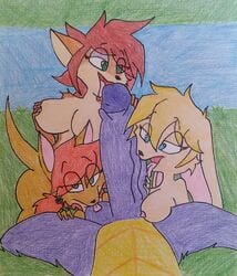 1boy 3girls activision anthro ass ball_lick balls bianca_(spyro) big_penis breasts cock_worship collaborative_fellatio dragon elora erection faun faun_(spyro) fellatio female feral foursome fur genitals group group_sex harem hi_res kangaroo lagomorph leporid licking looking_at_viewer macropod male male/female mammal marsupial multiple_girls nipples nude open_mouth oral penile penis penis_lick rabbit sex shadow9 sheila_(spyro) spyro spyro_reignited_trilogy spyro_the_dragon teamwork tongue tongue_out traditional_media_(artwork) unseen_male_face video_games