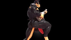 16:9 3d_(artwork) anthro ass balls bara barazoku biceps canid canine canis circumcised connivingrat digital_media_(artwork) dobermann domestic_dog dominic_pepe_(drboumboom32) drboumboom32 genitals gun male mammal muscular_male pecs penis pinscher ranged_weapon solo triceps weapon widescreen