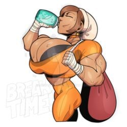 big_breasts jonpadraws juice_girls muscular muscular_female pumpkin_spice_(jonpadraws) shortstack sweat